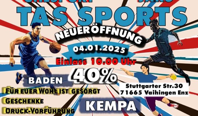 SGV gratuliert zur Eröffnung von Tas Sports e.K.!